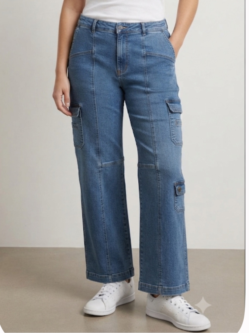 METROSTYLE 90’s Denim Cargo Jeans Mid Rise Relaxed Size 14